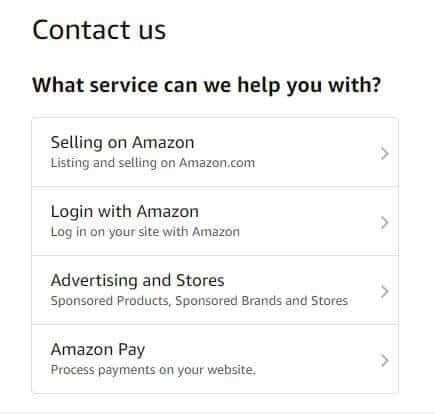 Amazon seller support categories