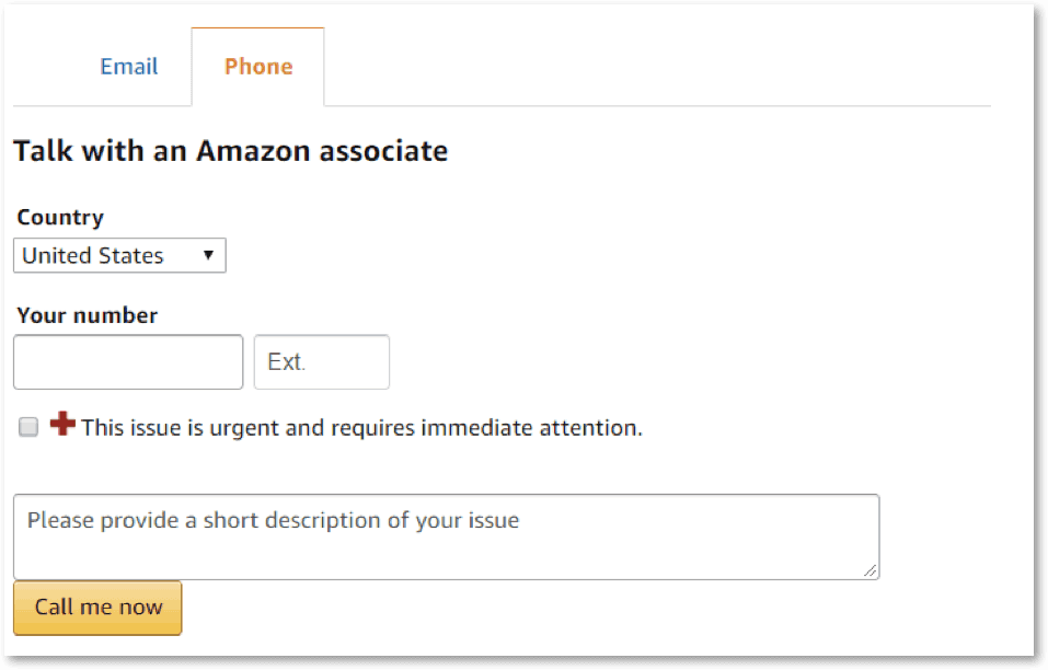 Image showing the "Phone" tab to talk with an Amazon associate.