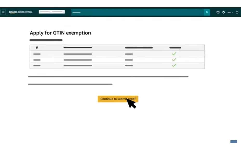 GTIN Exemption Continue to Submit Proof (Source - Amazon Seller University)