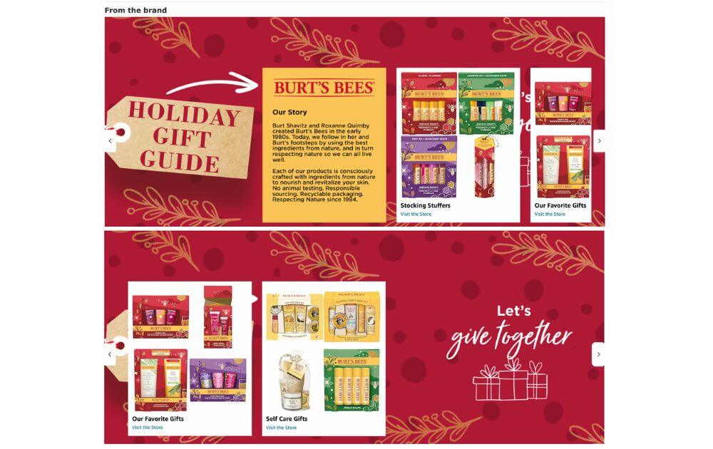 Burt’s Bees Holiday gift guide screenshot from Amazon