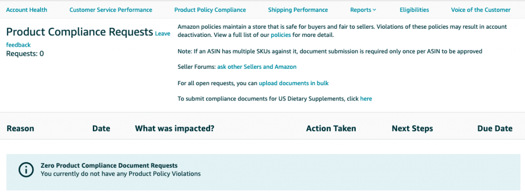 Product Compliance Request seller central