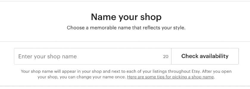 Etsy - Name your shop