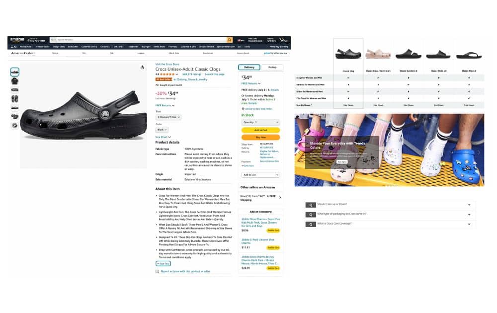 Crocs Classic Clogs (Amazon product listing screenshots)  