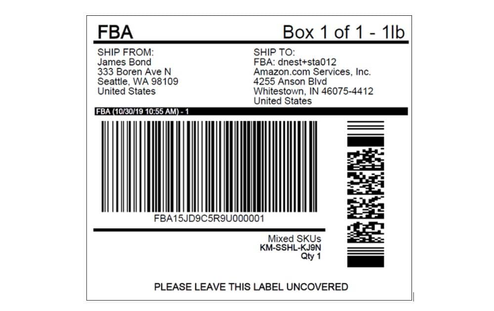 Amazon shipping label example from Amazon Services