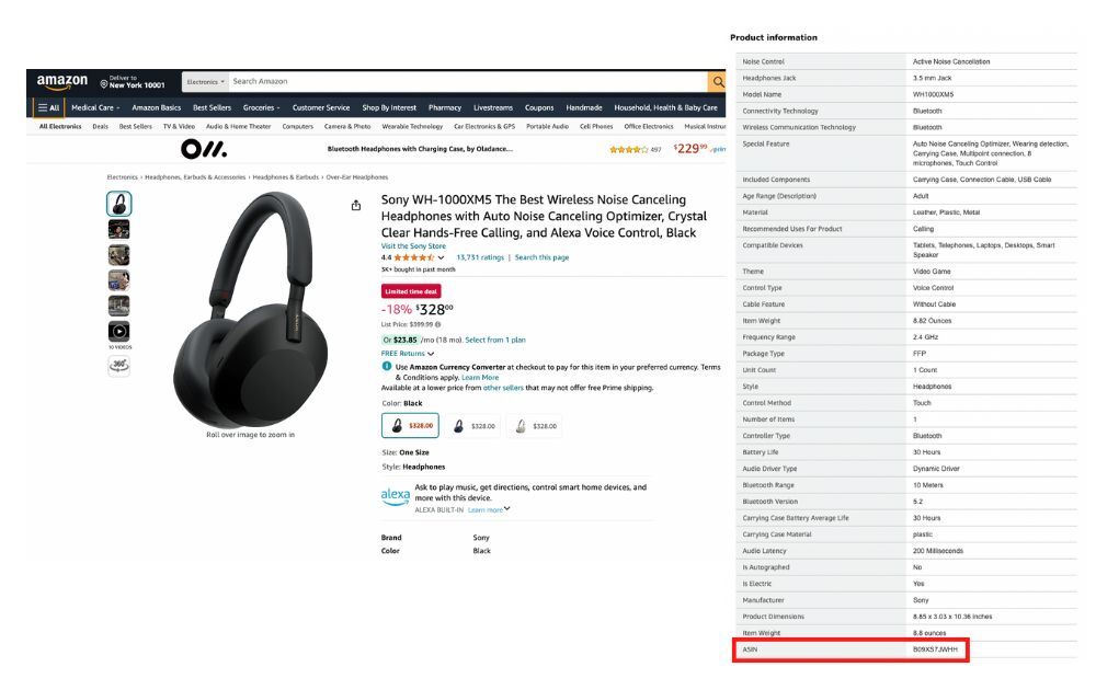 Amazon ASIN example (screenshot)